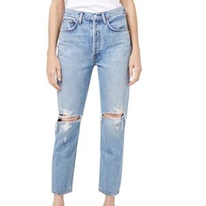 AGOLDE RILEY HIGH RISE STRAIGHT CROP LIGHT WASH DISTRESSED 26